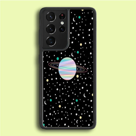 Space Pattern 002 Samsung Galaxy S21 Ultra Case-Rubber / White (2D Case)-Xtracase