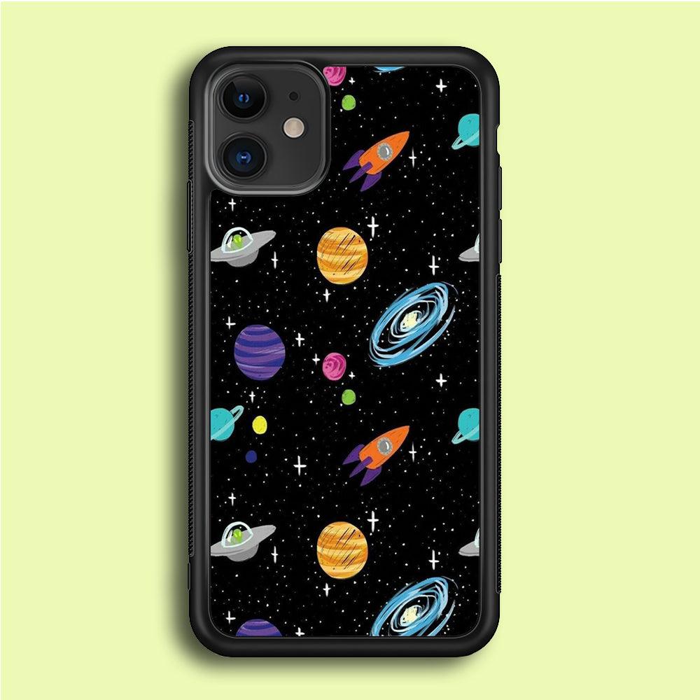 Space Pattern 003 iPhone 12 Case-Rubber / Black (2D Case)-Xtracase