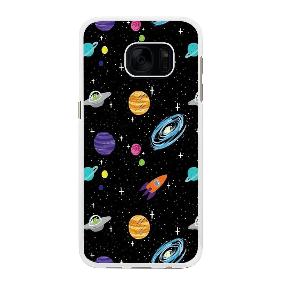 Space Pattern 003 Samsung Galaxy S7 Edge Case-Rubber / White (2D Case)-Xtracase