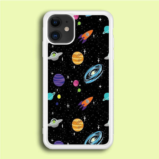 Space Pattern 003 iPhone 12 Case-Rubber / White (2D Case)-Xtracase