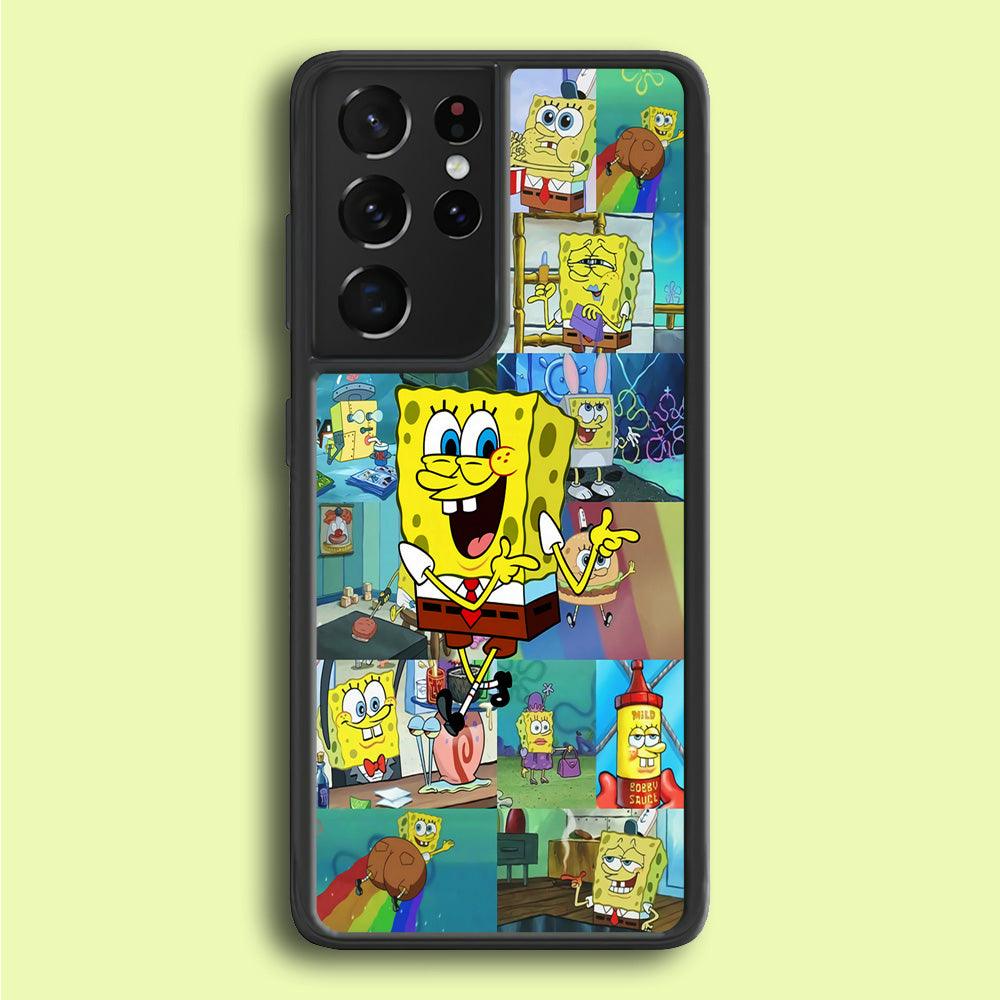Spongebob Cartoon Aesthetic Samsung Galaxy S25 Ultra Case-Rubber / White (2D Case)-Xtracase