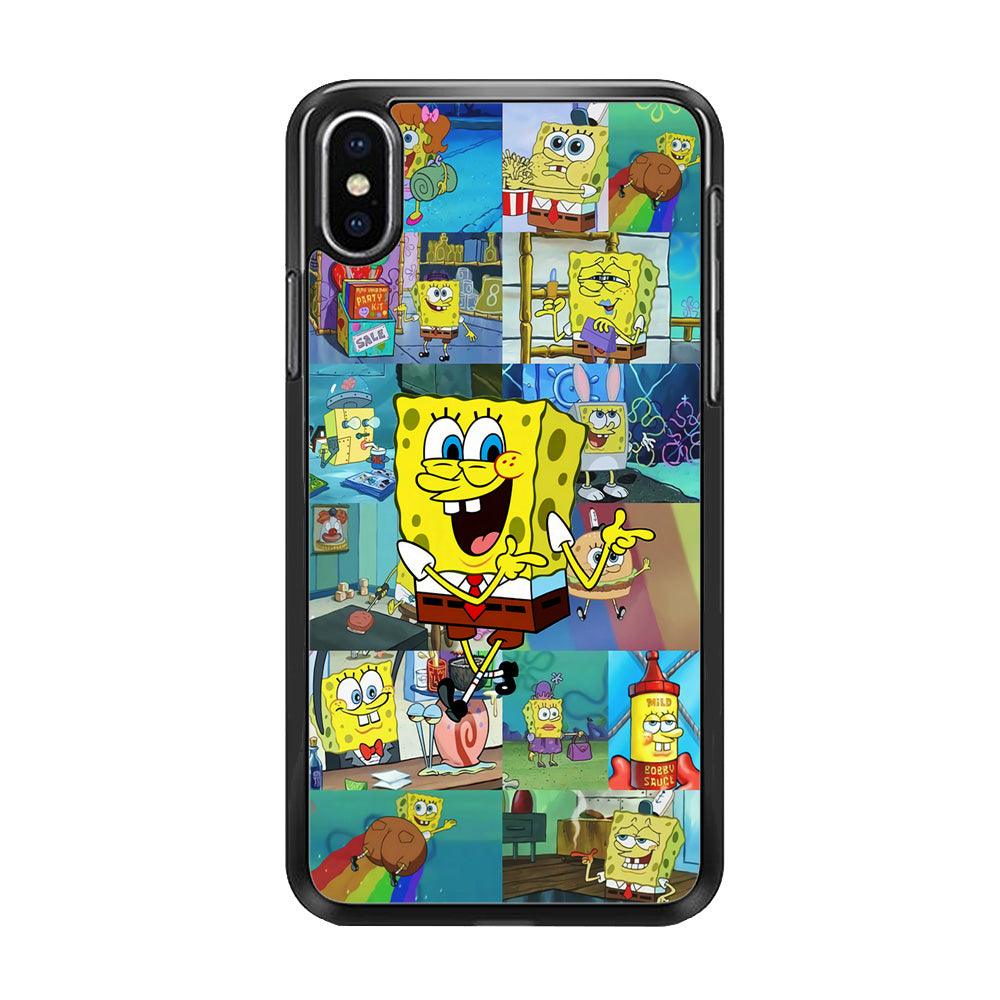 Spongebob Cartoon Aesthetic iPhone Xs Case-Rubber / Black (2D Case)-Xtracase
