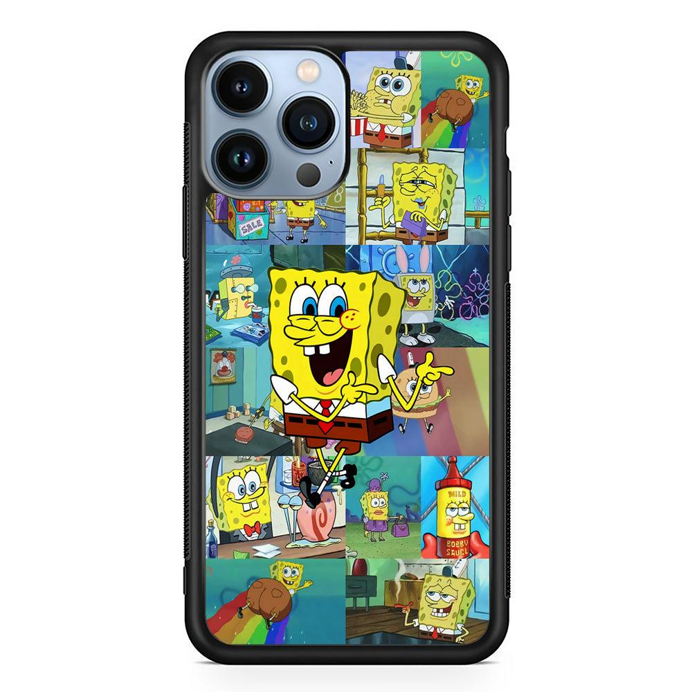 Spongebob Cartoon Aesthetic iPhone 13 Pro Max Case-Rubber / Black (2D Case)-Xtracase