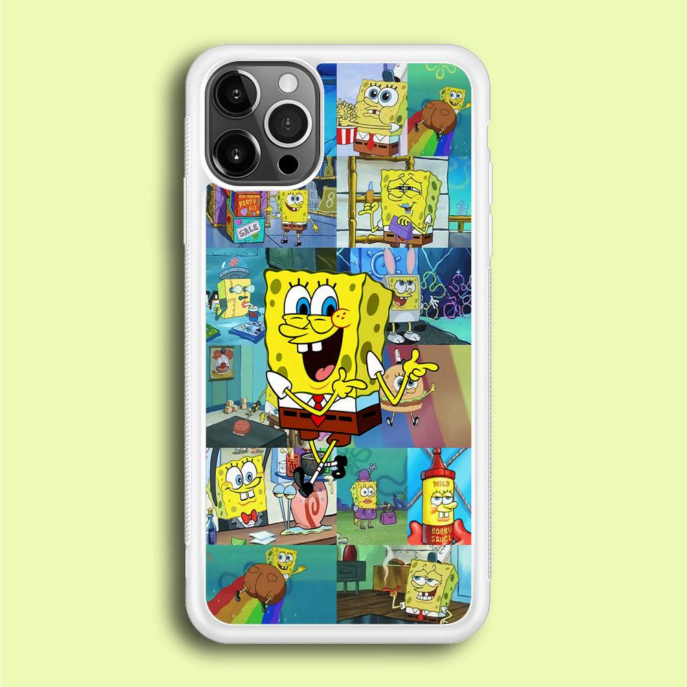 Spongebob Cartoon Aesthetic iPhone 12 Pro Max Case-Rubber / White (2D Case)-Xtracase