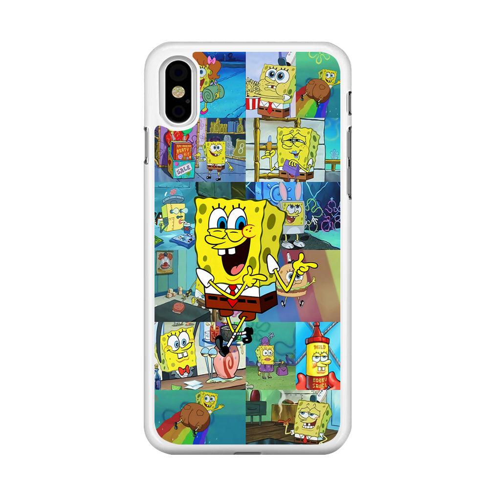 Spongebob Cartoon Aesthetic iPhone Xs Case-Rubber / White (2D Case)-Xtracase