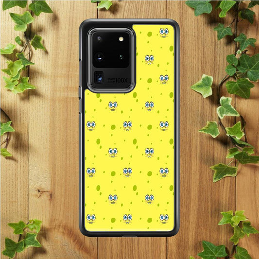 Spongebob's Face Pattern Samsung Galaxy S20 Ultra Case-Rubber / Black (2D Case)-Xtracase