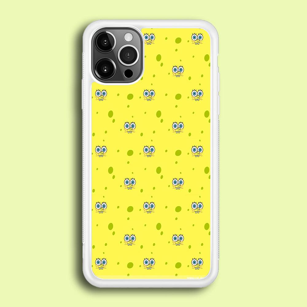 Spongebob's Face Pattern iPhone 12 Pro Case-Rubber / White (2D Case)-Xtracase