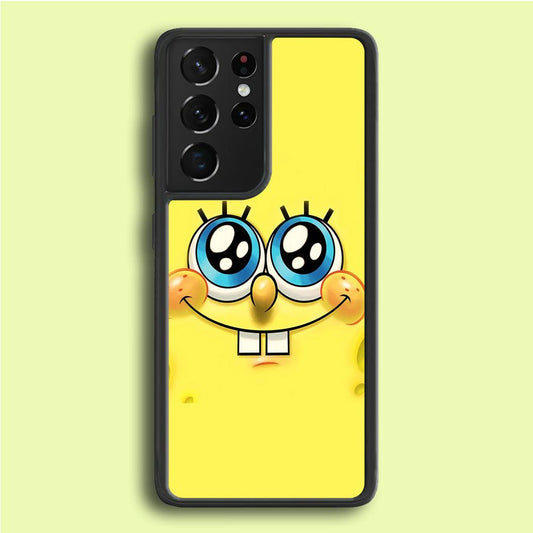 Spongebob's smiling face Samsung Galaxy S21 Ultra Case-Rubber / White (2D Case)-Xtracase