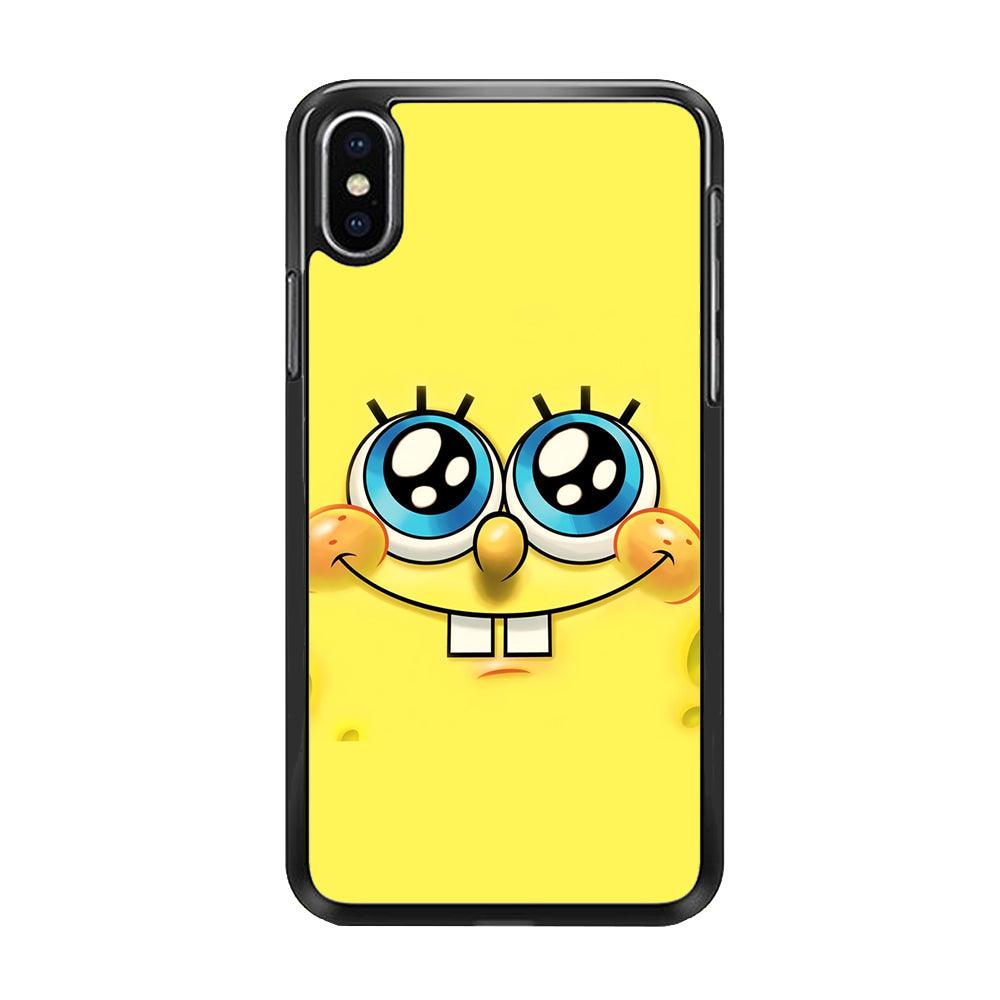 Spongebob's smiling face iPhone Xs Case-Rubber / Black (2D Case)-Xtracase