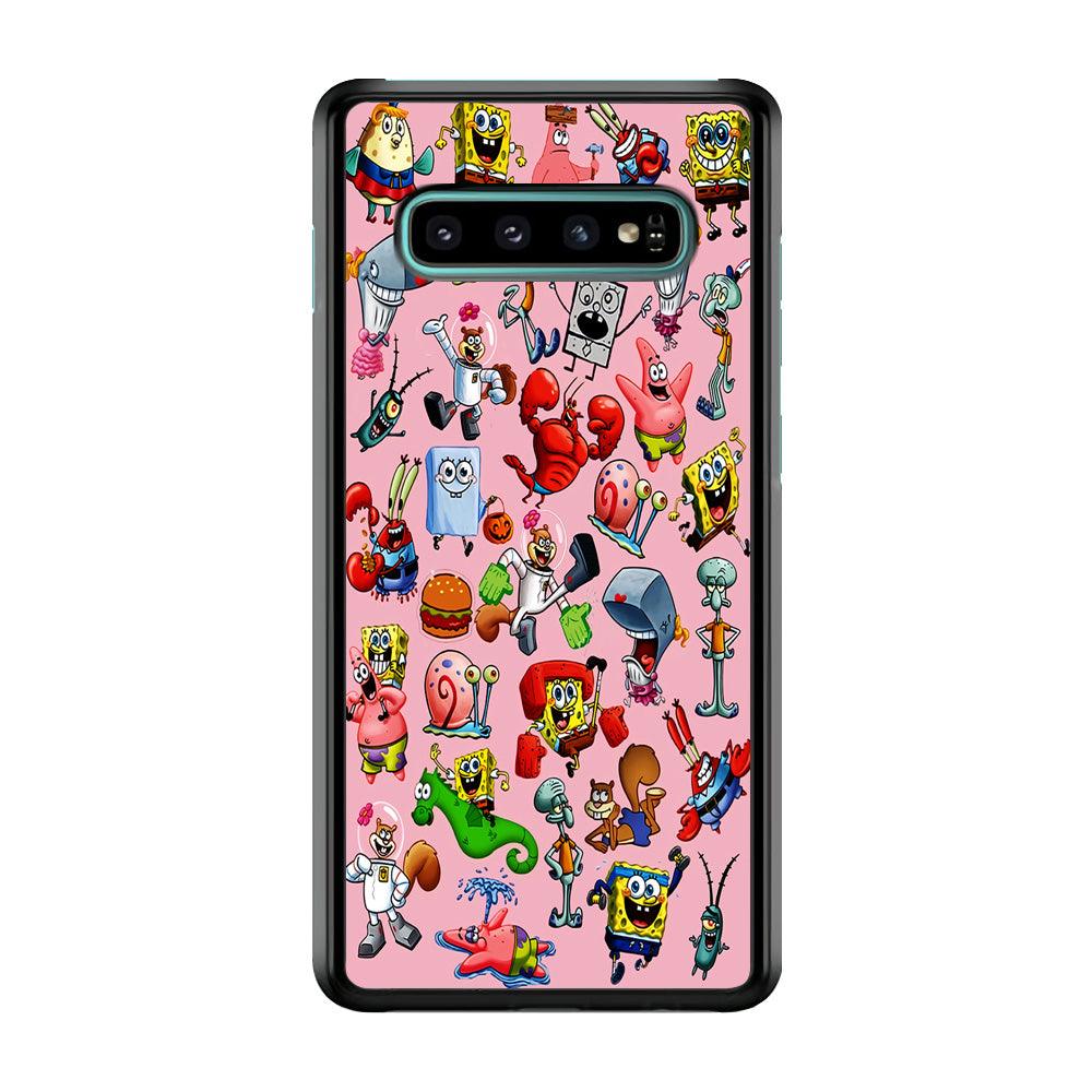 Spongebob and Friend Sticker Samsung Galaxy S10 Plus Case-Rubber / White (2D Case)-Xtracase
