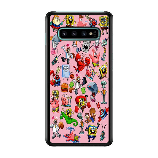 Spongebob and Friend Sticker Samsung Galaxy S10 Plus Case-Rubber / White (2D Case)-Xtracase
