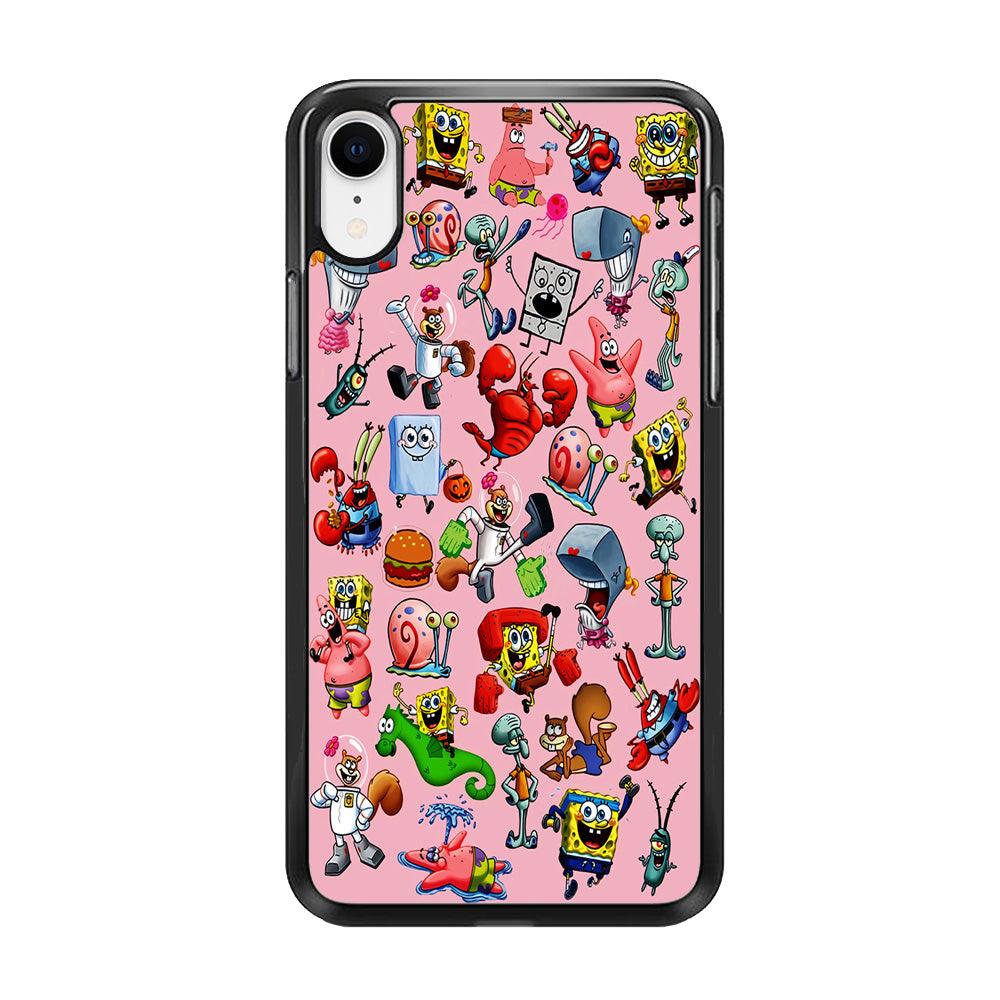 Spongebob and Friend Sticker iPhone XR Case-Rubber / Black (2D Case)-Xtracase