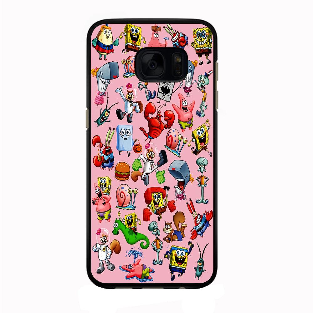 Spongebob and Friend Sticker Samsung Galaxy S7 Edge Case-Rubber / Black (2D Case)-Xtracase