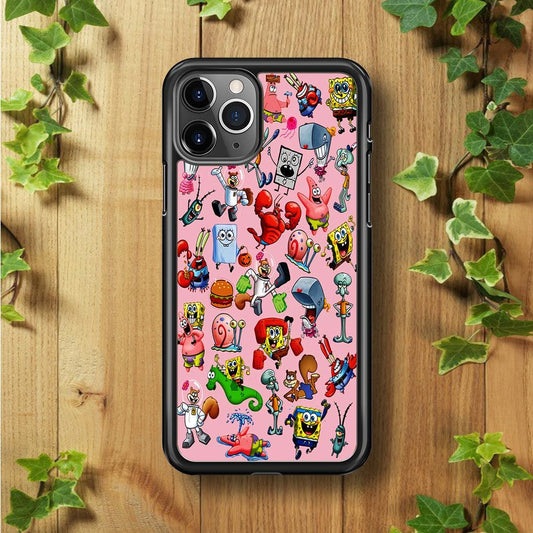 Spongebob and Friend Sticker iPhone 11 Pro Max Case-Rubber / Black (2D Case)-Xtracase