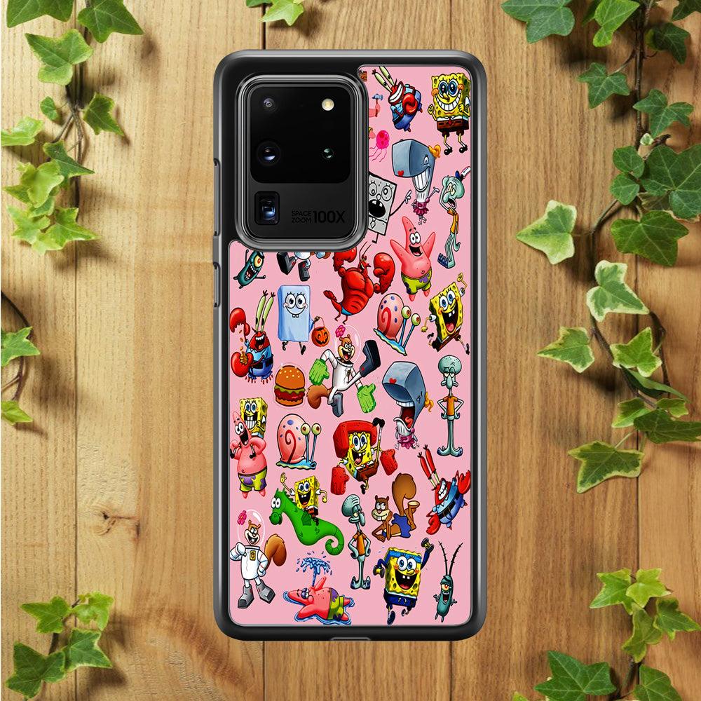 Spongebob and Friend Sticker Samsung Galaxy S20 Ultra Case-Rubber / White (2D Case)-Xtracase