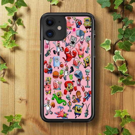 Spongebob and Friend Sticker iPhone 11 Case-Rubber / Black (2D Case)-Xtracase