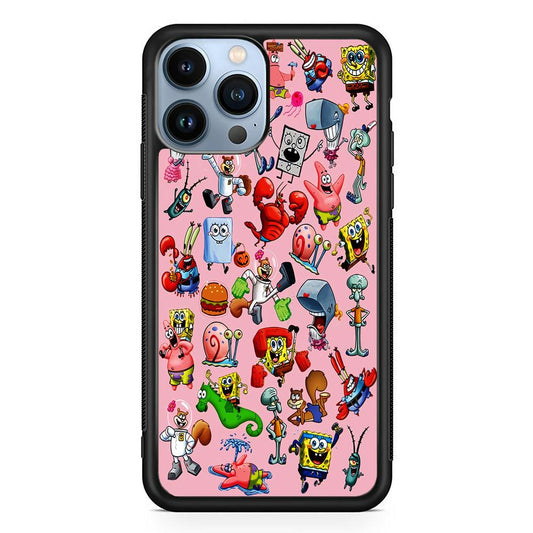 Spongebob and Friend Sticker iPhone 13 Pro Case-Rubber / Black (2D Case)-Xtracase