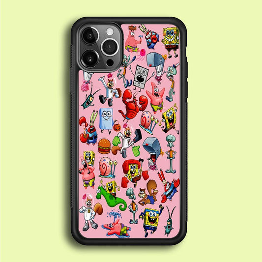 Spongebob and Friend Sticker iPhone 12 Pro Case-Rubber / Black (2D Case)-Xtracase