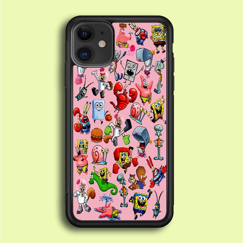 Spongebob and Friend Sticker iPhone 12 Mini Case-Rubber / Black (2D Case)-Xtracase