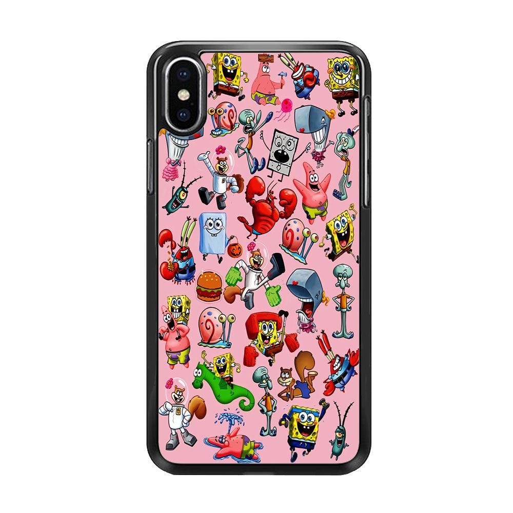 Spongebob and Friend Sticker iPhone Xs Case-Rubber / Black (2D Case)-Xtracase