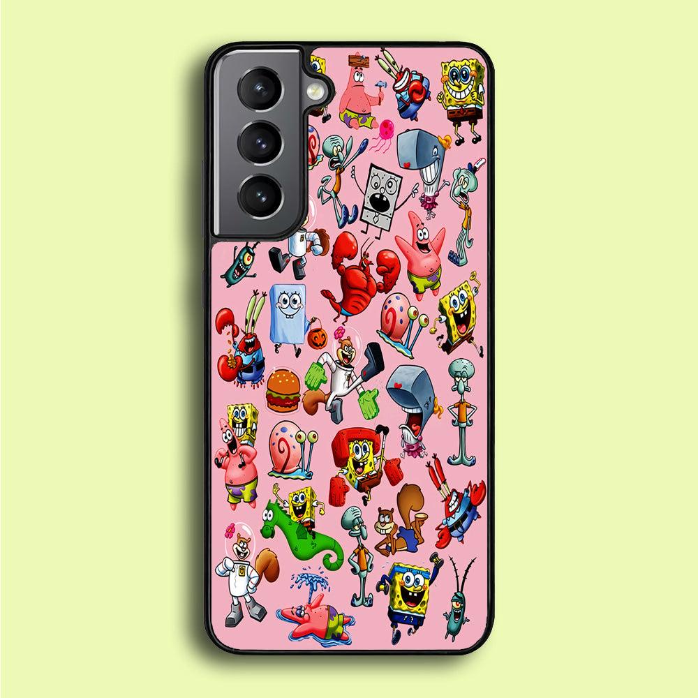 Spongebob and Friend Sticker Samsung Galaxy S21 Plus Case-Rubber / White (2D Case)-Xtracase