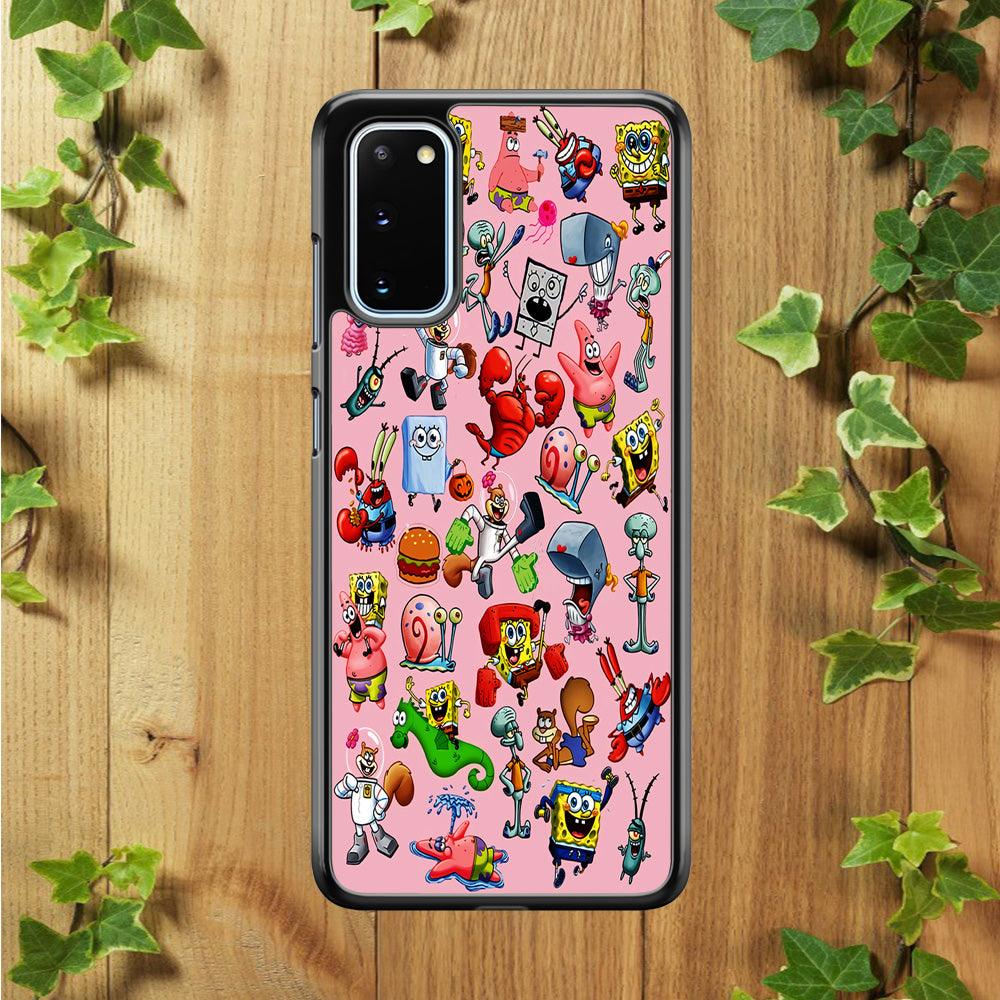 Spongebob and Friend Sticker Samsung Galaxy S20 Case-Rubber / White (2D Case)-Xtracase