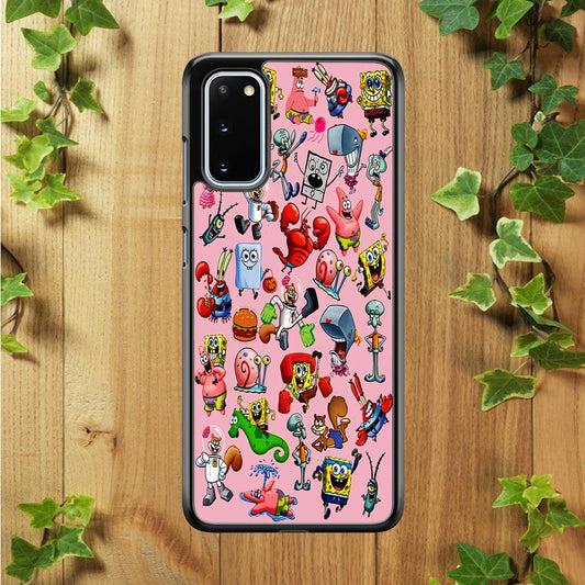 Spongebob and Friend Sticker Samsung Galaxy S20 Case-Rubber / White (2D Case)-Xtracase