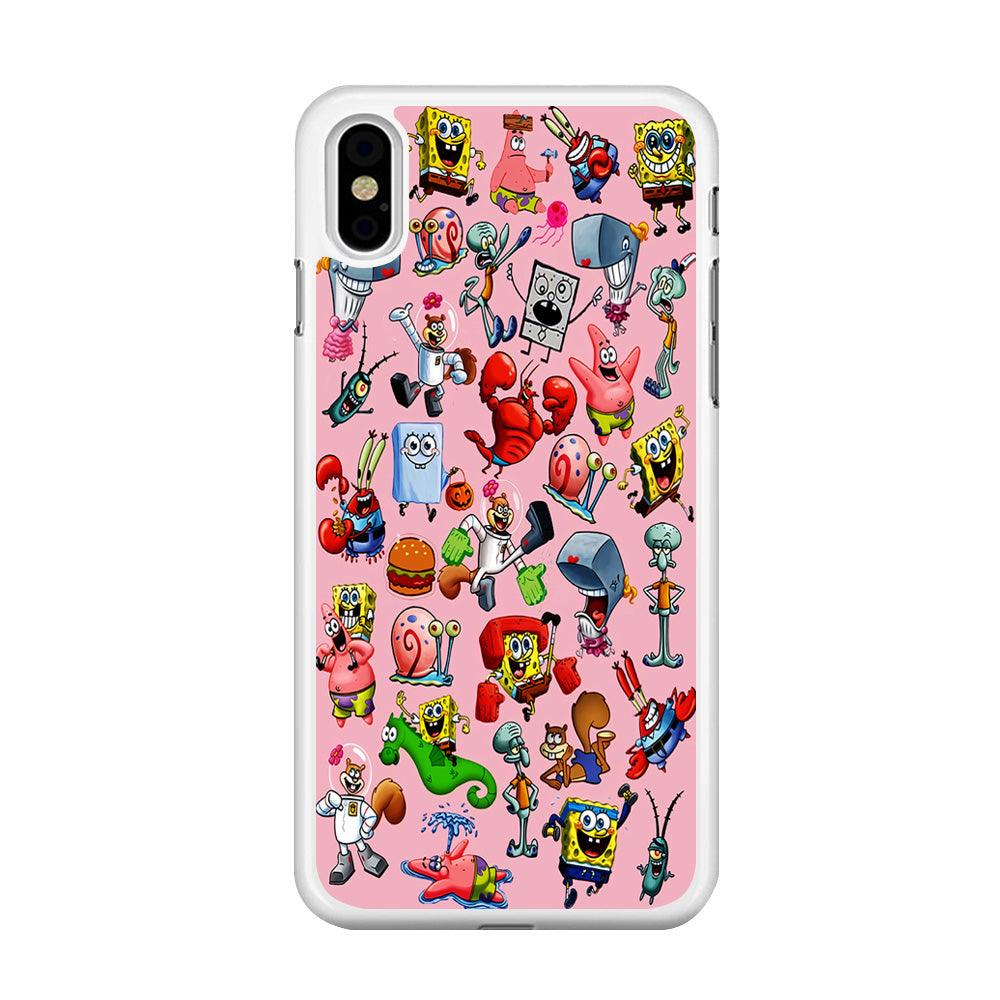 Spongebob and Friend Sticker iPhone Xs Case-Rubber / White (2D Case)-Xtracase