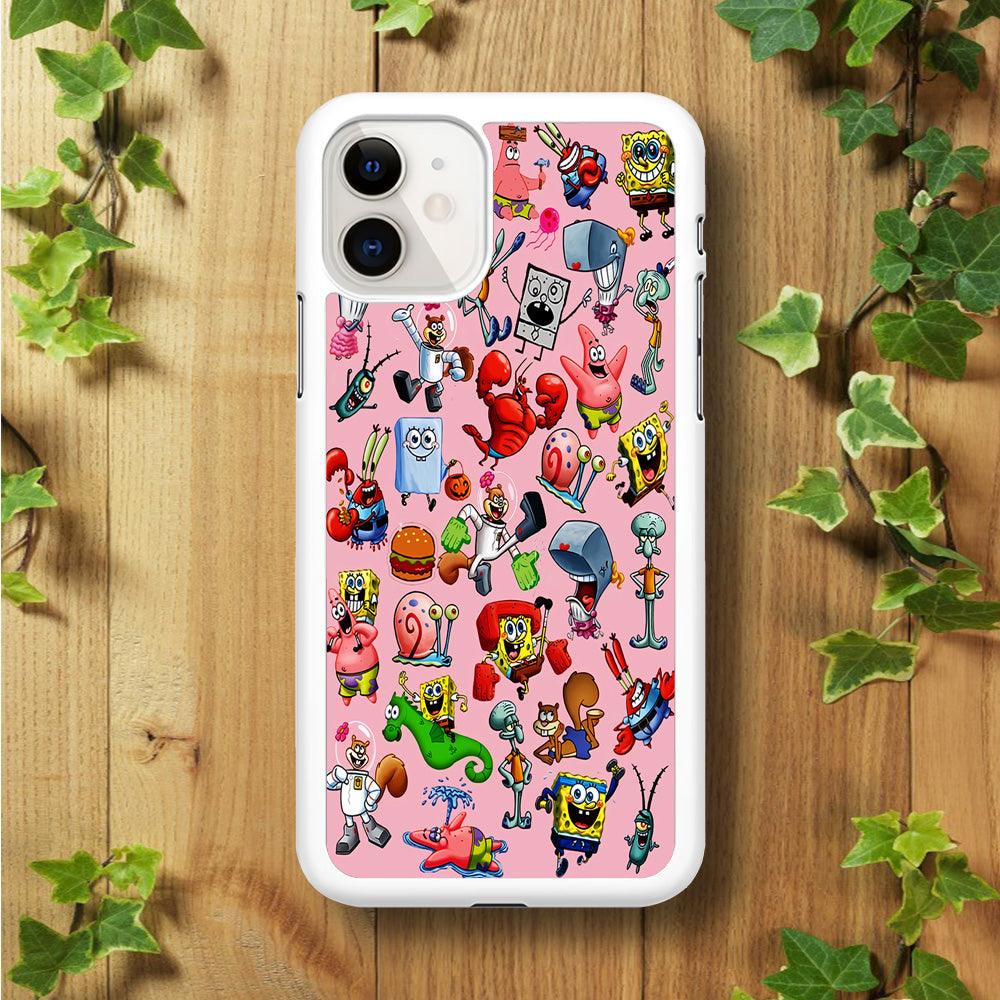 Spongebob and Friend Sticker iPhone 11 Case-Rubber / White (2D Case)-Xtracase