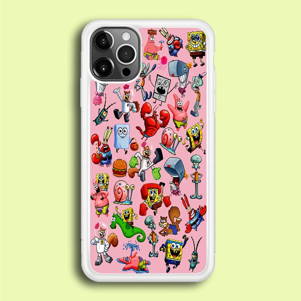 Spongebob and Friend Sticker iPhone 12 Pro Case-Rubber / White (2D Case)-Xtracase