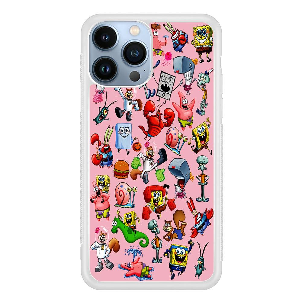 Spongebob and Friend Sticker iPhone 13 Pro Case-Rubber / White (2D Case)-Xtracase