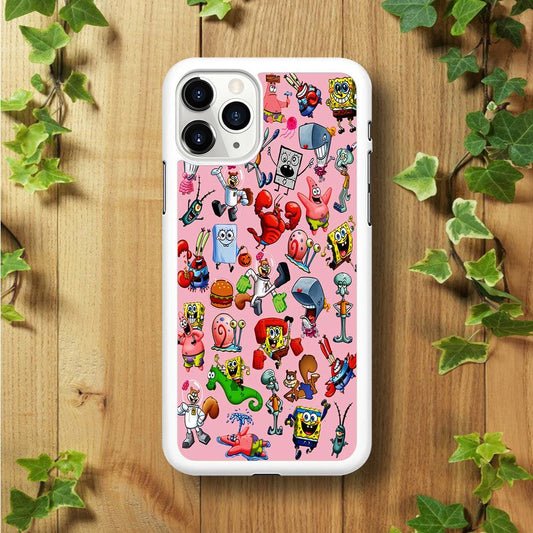 Spongebob and Friend Sticker iPhone 11 Pro Case-Rubber / White (2D Case)-Xtracase