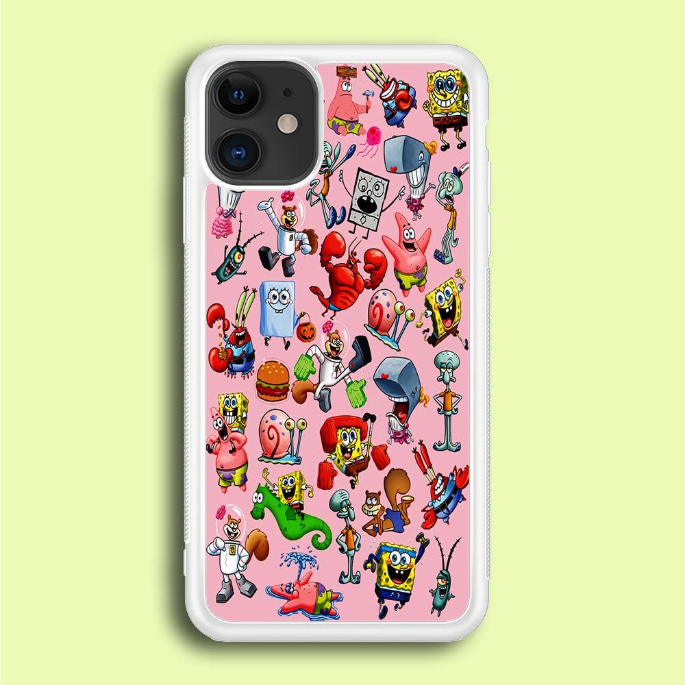 Spongebob and Friend Sticker iPhone 12 Case-Rubber / White (2D Case)-Xtracase