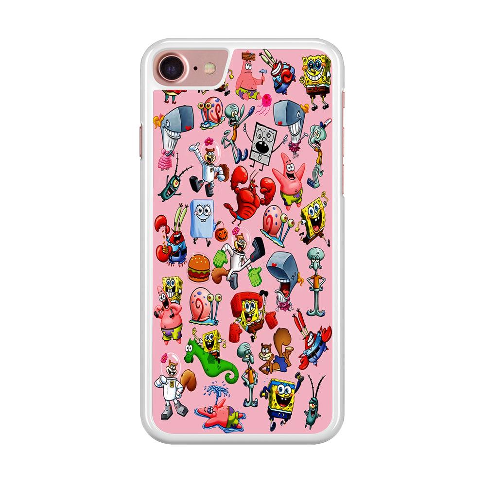 Spongebob and Friend Sticker iPhone SE 2020 Case-Rubber / White (2D Case)-Xtracase