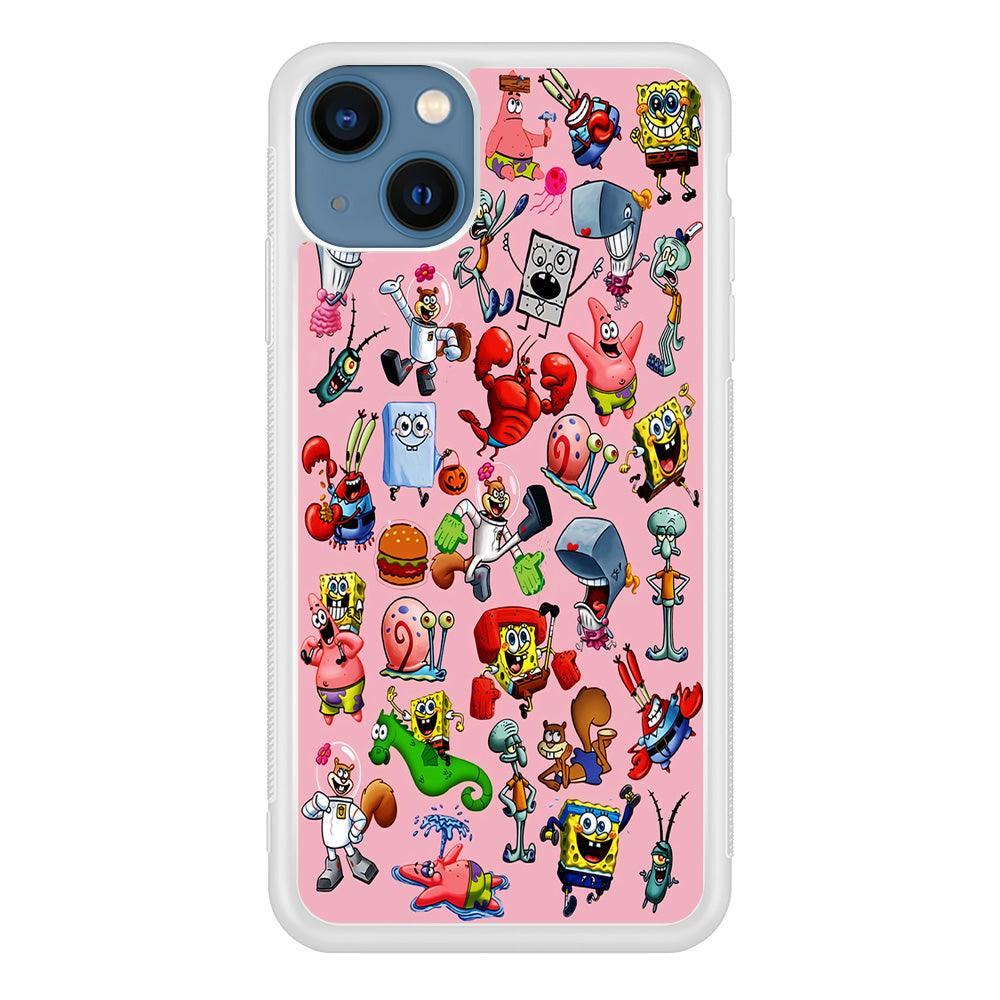 Spongebob and Friend Sticker iPhone 13 Mini Case-Rubber / White (2D Case)-Xtracase