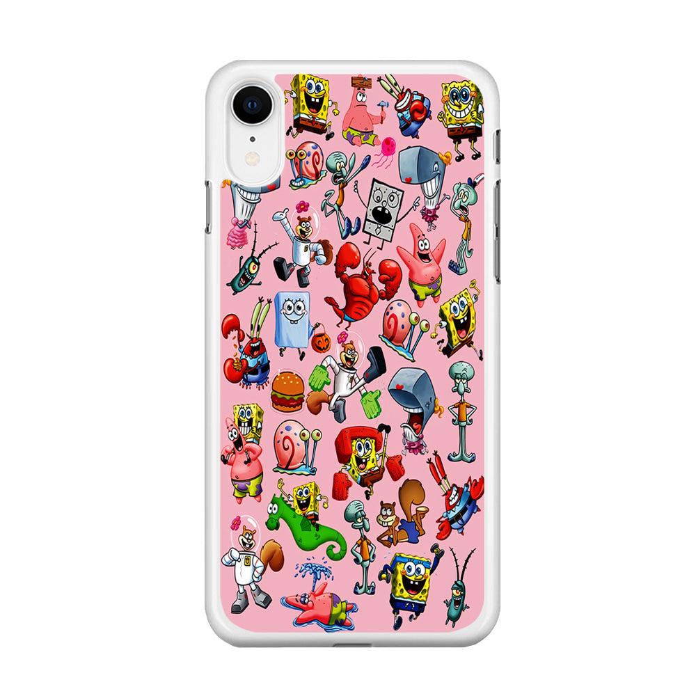 Spongebob and Friend Sticker iPhone XR Case-Rubber / White (2D Case)-Xtracase