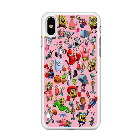 Spongebob and Friend Sticker iPhone X Case-Rubber / White (2D Case)-Xtracase