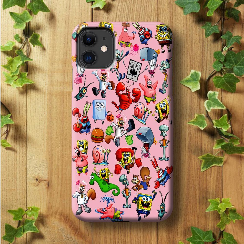 Spongebob and Friend Sticker iPhone 11 Case-Plastic / Full Wrap (3D Case)-Xtracase