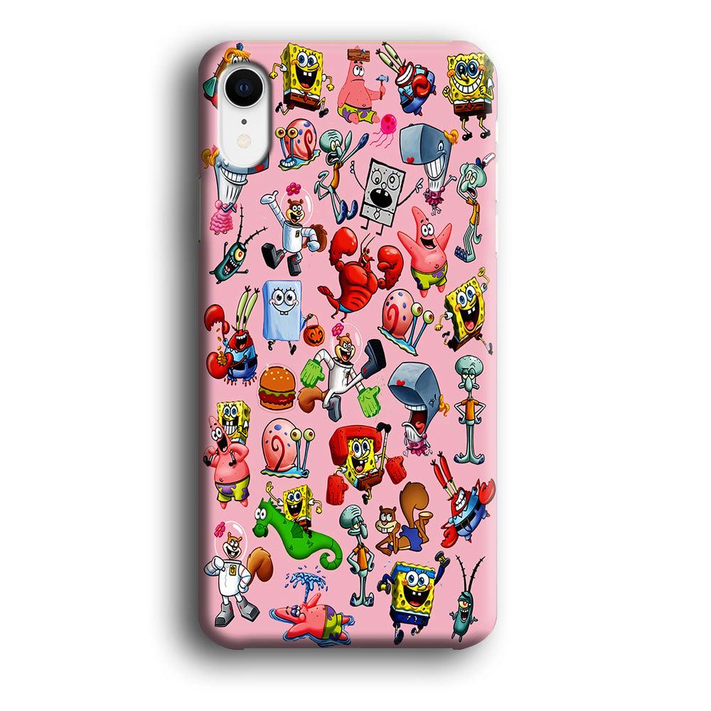 Spongebob and Friend Sticker iPhone XR Case-Plastic / Full Wrap (3D Case)-Xtracase