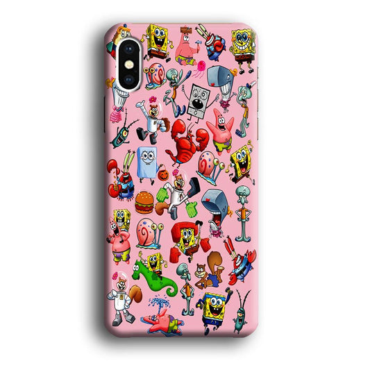 Spongebob and Friend Sticker iPhone Xs Case-Plastic / Full Wrap (3D Case)-Xtracase