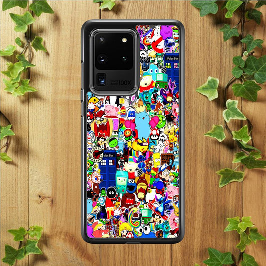 Sticker Collection Cartoon Samsung Galaxy S20 Ultra Case-Rubber / Black (2D Case)-Xtracase