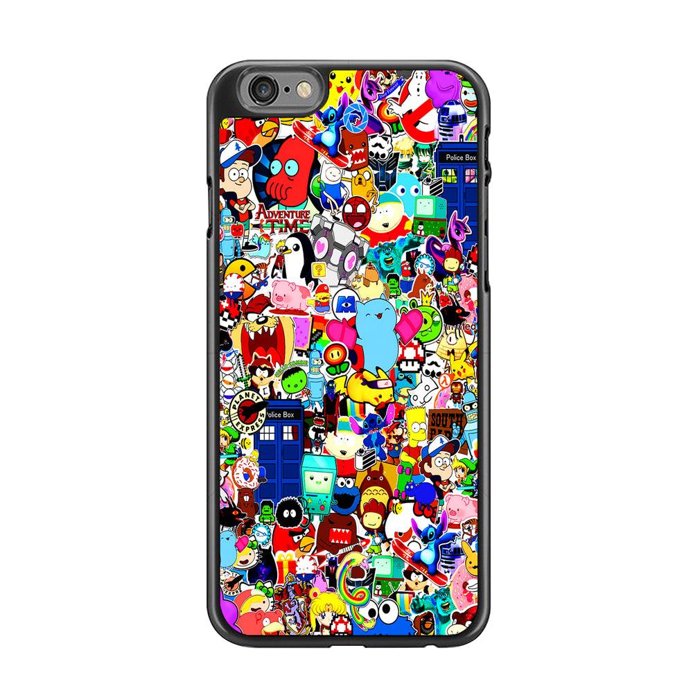 Sticker Collection Cartoon iPhone 6 | 6s Case-Rubber / Black (2D Case)-Xtracase