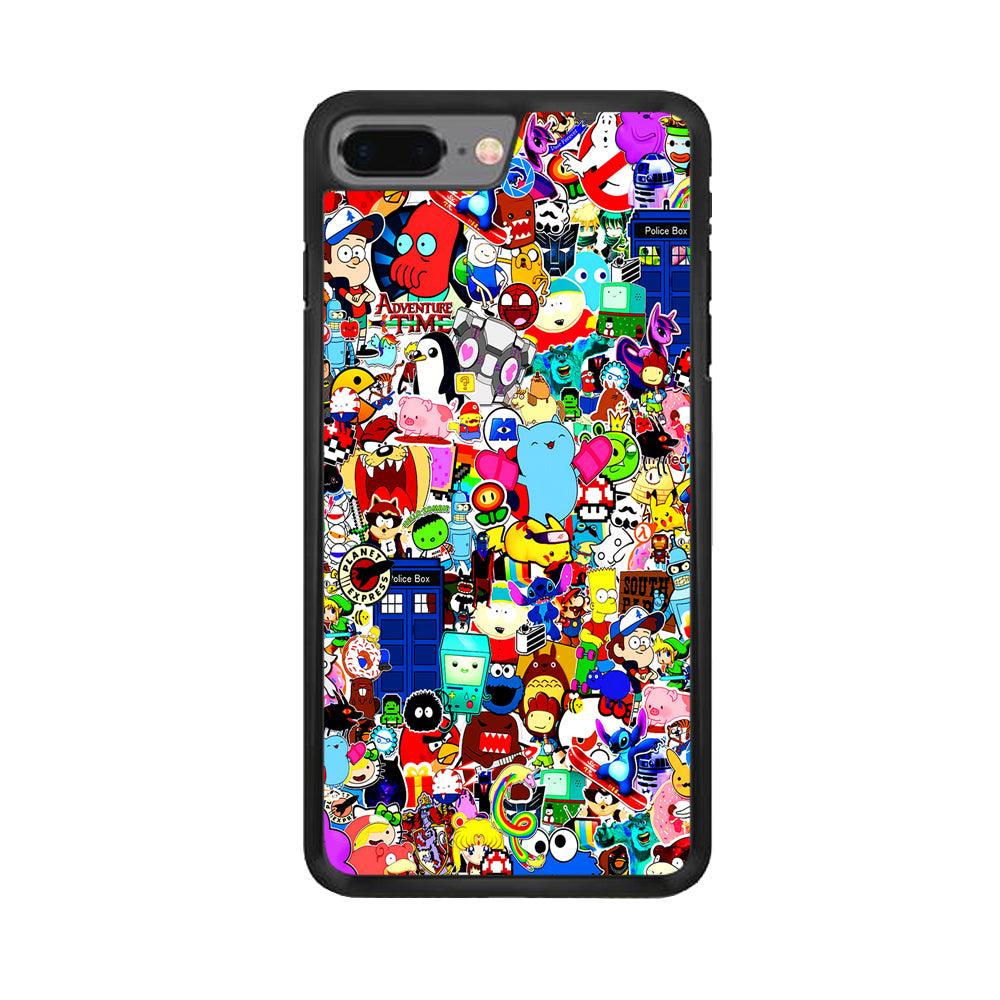 Sticker Collection Cartoon iPhone 7 Plus Case-Rubber / Black (2D Case)-Xtracase