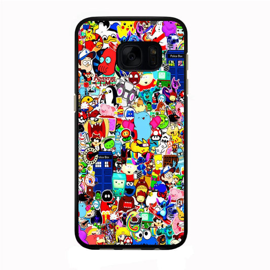 Sticker Collection Cartoon Samsung Galaxy S7 Edge Case-Rubber / Black (2D Case)-Xtracase