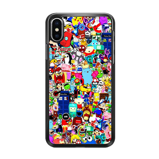 Sticker Collection Cartoon iPhone X Case-Rubber / Black (2D Case)-Xtracase