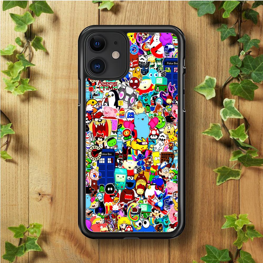 Sticker Collection Cartoon iPhone 11 Case-Rubber / Black (2D Case)-Xtracase