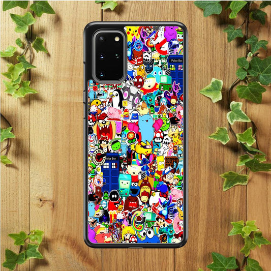 Sticker Collection Cartoon Samsung Galaxy S20 Plus Case-Rubber / Black (2D Case)-Xtracase