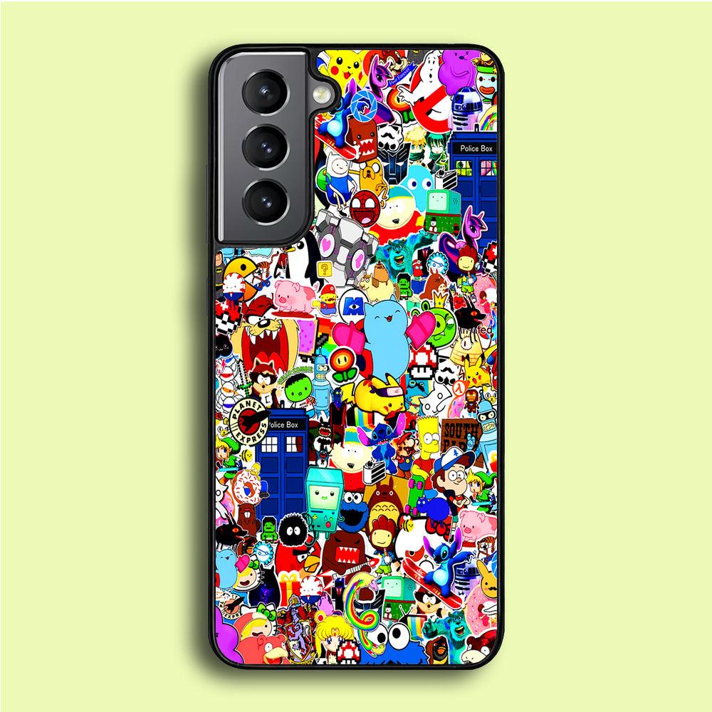 Sticker Collection Cartoon Samsung Galaxy S21 Plus Case-Rubber / White (2D Case)-Xtracase