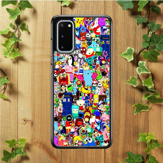 Sticker Collection Cartoon Samsung Galaxy S20 Case-Rubber / Black (2D Case)-Xtracase