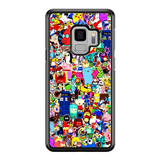 Sticker Collection Cartoon Samsung Galaxy S9 Case-Rubber / Black (2D Case)-Xtracase